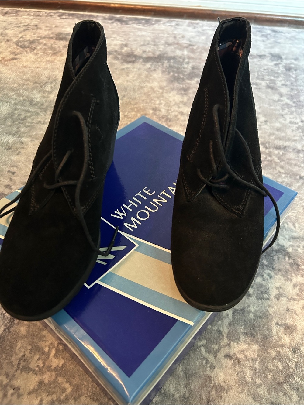 White Mountain Black Suede Lace-Up Ankle Booties